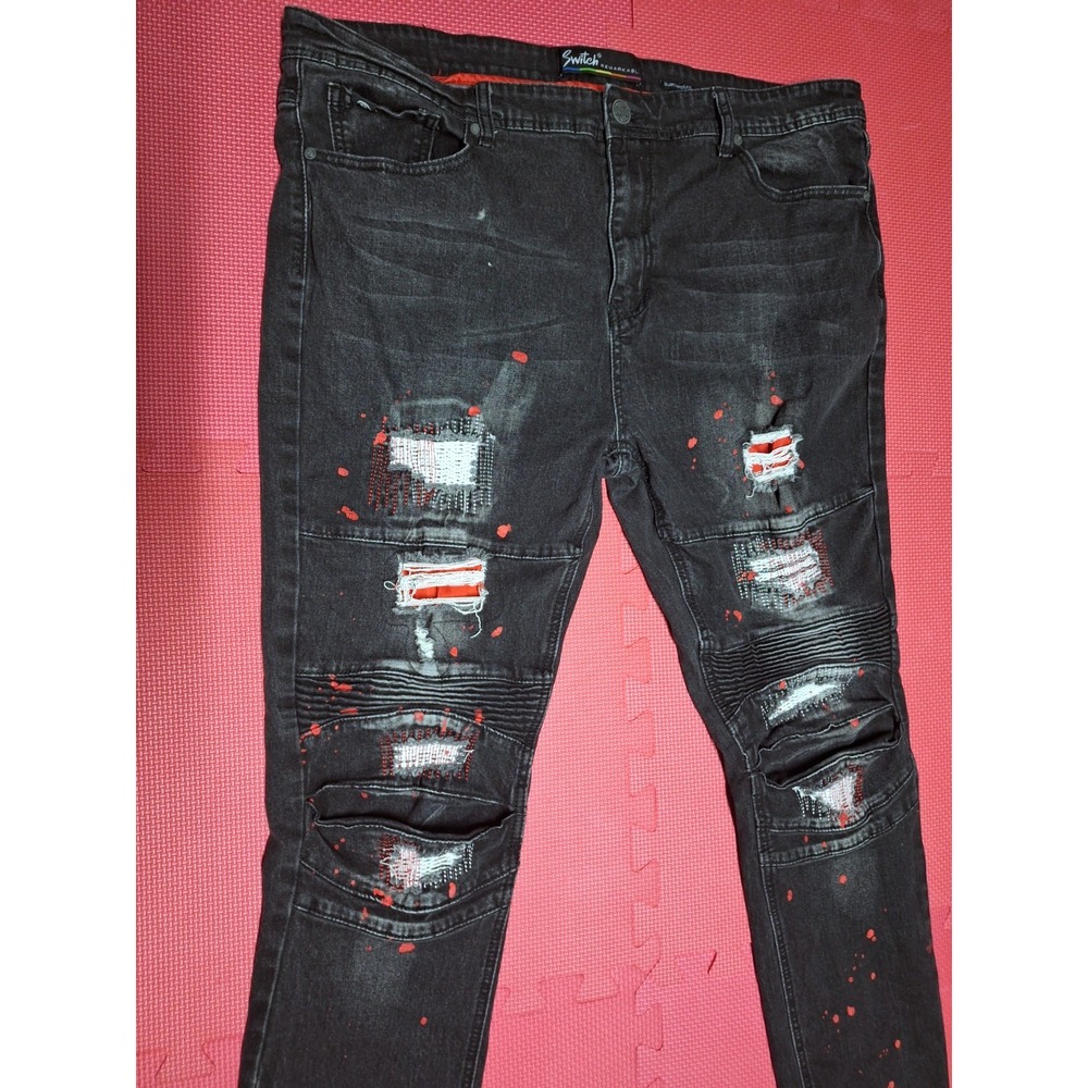 Switch Remarkable Black Jeans Bloody Distressed Ripped Goth Pants Size 40x32 Men - Picture 3 of 9